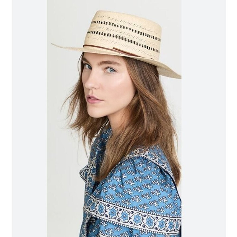 RAG & BONE Cora straw women's boater panama hat -Natural/Tan - MEDIUM